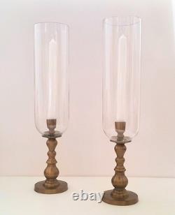 Pottery Barn S/2 Napa Brass Hurricane Taper Candle Holders 12.5 NIB Christmas