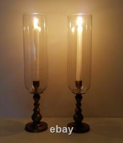 Pottery Barn S/2 Napa Brass Hurricane Taper Candle Holders 12.5 NIB Christmas