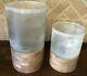 Pottery Barn Wood Frosted Glass Candle Holder Large Medium Set Decor