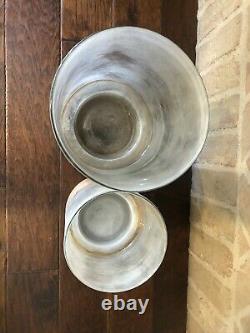 Pottery Barn Wood Frosted Glass Candle Holder Large Medium Set Decor