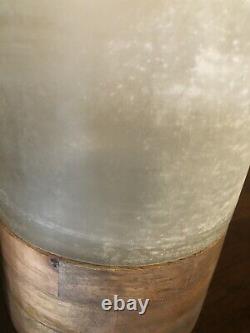 Pottery Barn Wood Frosted Glass Candle Holder Large Medium Set Decor