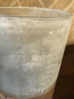 Pottery Barn Wood Frosted Glass Candle Holder Large Medium Set Decor