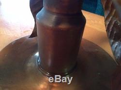 Pounded Copper Sculpture with Three antique glass candle holders