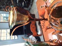 Pounded Copper Sculpture with Three antique glass candle holders