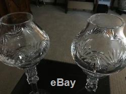 Pr(2) 13.5 Waterford Crystal Candle Holder 2 Piece Votive Fairy Hurricane Lamp
