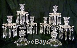 Pr Heisey Glass Crystal 3-lite Candle holder Old Williamsburg Candelabra 15