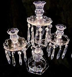 Pr Heisey Glass Crystal 3-lite Candle holder Old Williamsburg Candelabra 15