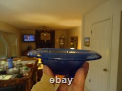Pr of Cobalt Hazel Atlas Royal Lace Depression Glass Rolled Edge Candle Holders