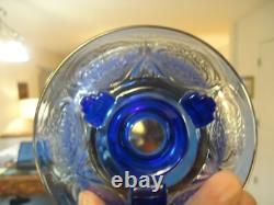 Pr of Cobalt Hazel Atlas Royal Lace Depression Glass Rolled Edge Candle Holders