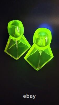 Pristine Vaseline Uranium Candle Holders. Set of 2 Tapered Candle Holders Rare