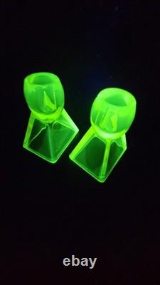 Pristine Vaseline Uranium Candle Holders. Set of 2 Tapered Candle Holders Rare
