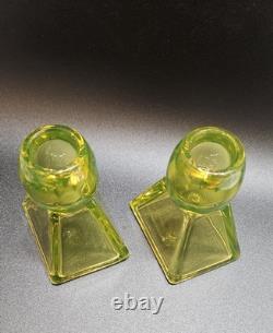 Pristine Vaseline Uranium Candle Holders. Set of 2 Tapered Candle Holders Rare