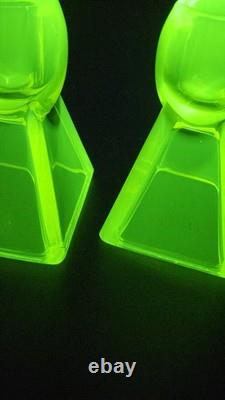 Pristine Vaseline Uranium Candle Holders. Set of 2 Tapered Candle Holders Rare