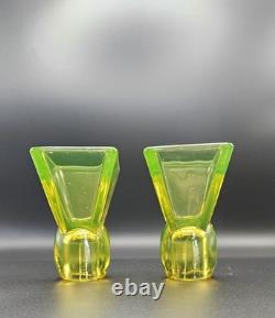 Pristine Vaseline Uranium Candle Holders. Set of 2 Tapered Candle Holders Rare