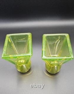 Pristine Vaseline Uranium Candle Holders. Set of 2 Tapered Candle Holders Rare