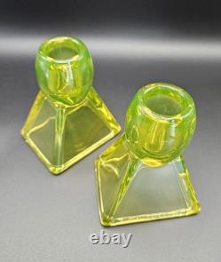 Pristine Vaseline Uranium Candle Holders. Set of 2 Tapered Candle Holders Rare