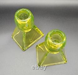 Pristine Vaseline Uranium Candle Holders. Set of 2 Tapered Candle Holders Rare