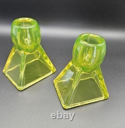 Pristine Vaseline Uranium Candle Holders. Set of 2 Tapered Candle Holders Rare