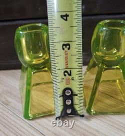 Pristine Vaseline Uranium Candle Holders. Set of 2 Tapered Candle Holders Rare