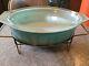 Pyrex Turquoise Lace Medallion 2.5 Qt With Cradle Holder Candle Warmer With Lid