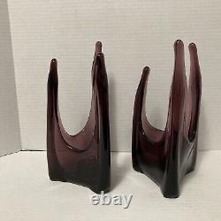 RARE 2 Vtg 9.25 Amethyst Purple Viking Candle Holders Swung Glass 3 Finger Foil