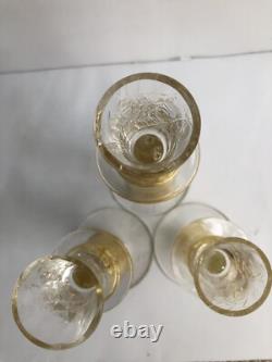 RARE 3 Union Street Hand Blown Glass Candle Holders GOLD Signed Candlesticks