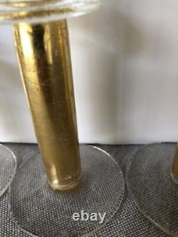 RARE 3 Union Street Hand Blown Glass Candle Holders GOLD Signed Candlesticks