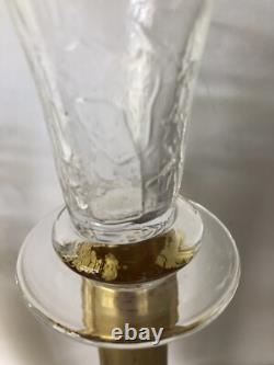 RARE 3 Union Street Hand Blown Glass Candle Holders GOLD Signed Candlesticks