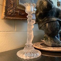 RARE Baccarat 12 1/2 Figural Cherub Frosted Candlestick France Excellent