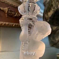 RARE Baccarat 12 1/2 Figural Cherub Frosted Candlestick France Excellent