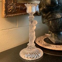 RARE Baccarat 12 1/2 Figural Cherub Frosted Candlestick France Excellent