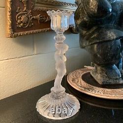 RARE Baccarat 12 1/2 Figural Cherub Frosted Candlestick France Excellent