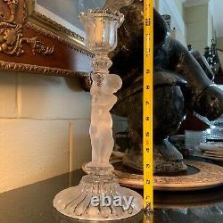 RARE Baccarat 12 1/2 Figural Cherub Frosted Candlestick France Excellent