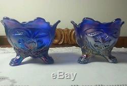 RARE Carnival Imperial Glass Everglade Aurora Jewels Cobalt Blue Candle Holder