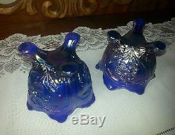 RARE Carnival Imperial Glass Everglade Aurora Jewels Cobalt Blue Candle Holder