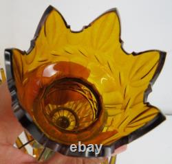 RARE Pair Antique Amber cut Glass Candlesticks prisms 12in