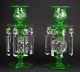 Rare Pairpoint Glass Green Ball Etched Set Of Candle Holders Original Prisms