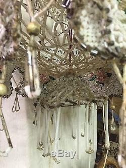 RARE! Unique Glass-Beaded Candle Chandelier with Candle Holders