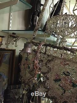 RARE! Unique Glass-Beaded Candle Chandelier with Candle Holders