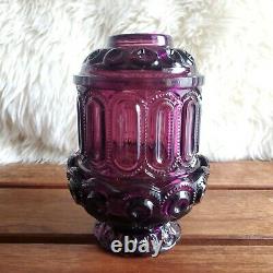 RARE Vintage L. E. Smith Amethyst Purple 2-Piece Glass Fairy Lamp Candle Holder