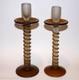 Rare Vtg Candle Sticks Art Glass Threaded Swirl Candle Holders Wrapped Matte