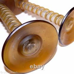 RARE Vtg Candle Sticks Art GLaSs Threaded Swirl Candle Holders Wrapped Matte