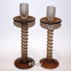 RARE Vtg Candle Sticks Art GLaSs Threaded Swirl Candle Holders Wrapped Matte