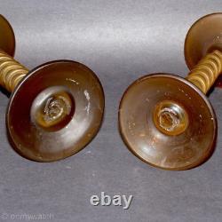 RARE Vtg Candle Sticks Art GLaSs Threaded Swirl Candle Holders Wrapped Matte