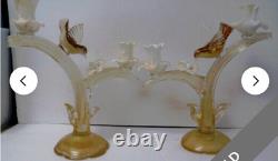 RARE Vtg Candle Sticks Art GLaSs Threaded Swirl Candle Holders Wrapped Matte