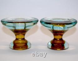RARE Vtg Candle Sticks Art GLaSs Threaded Swirl Candle Holders Wrapped Matte