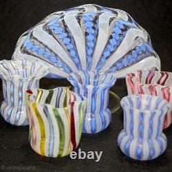 RARE Vtg Candle Sticks Art GLaSs Threaded Swirl Candle Holders Wrapped Matte