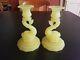 Rare Yellow French Portieux-vallerysthal Dolphin Glass Antique Candlesticks