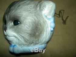 RARE antique bisque signed KPM FAIRY LAMP Glass Eyes Owl & Pussy Cat orig. Chains