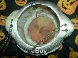 RARE antique bisque signed KPM FAIRY LAMP Glass Eyes Owl & Pussy Cat orig. Chains
